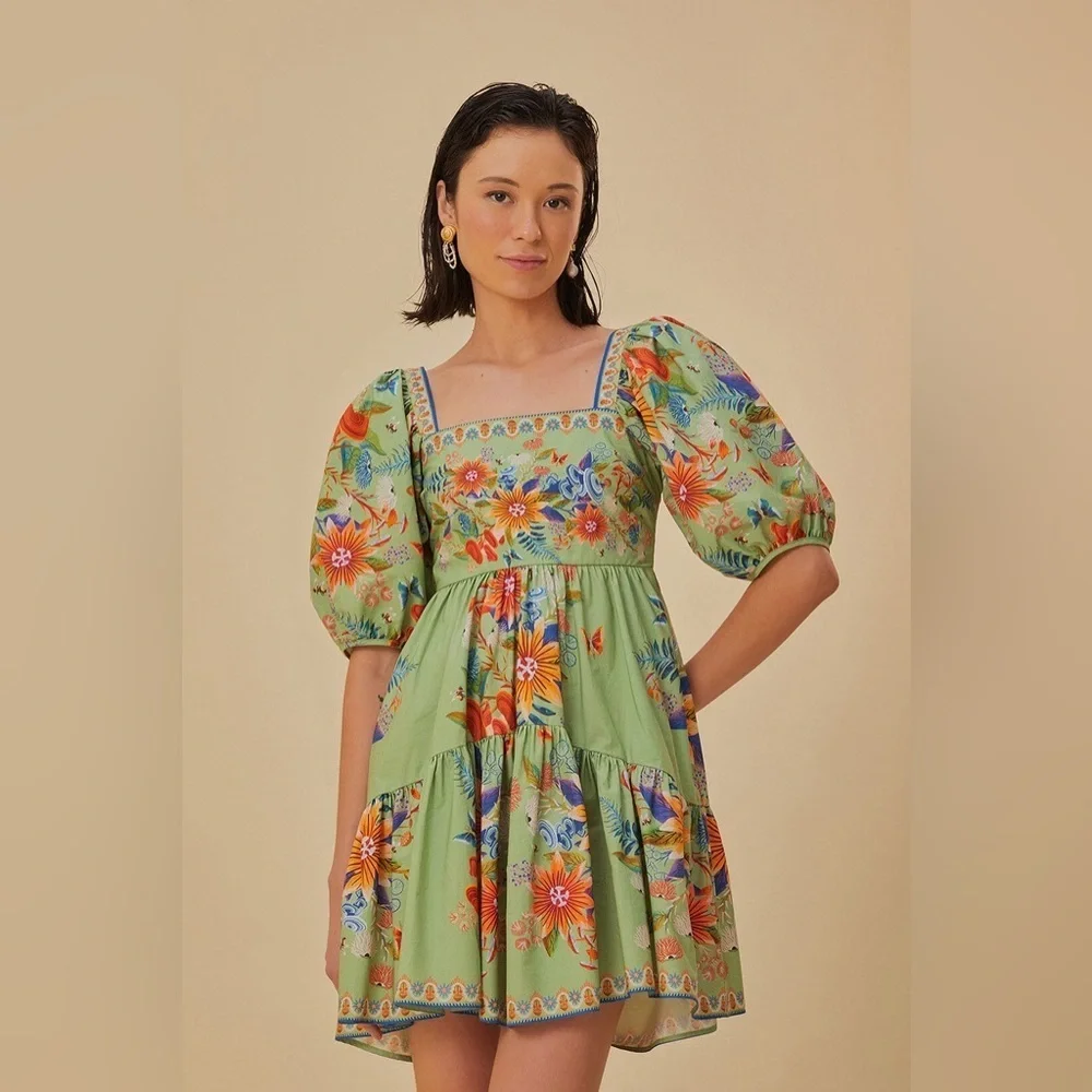 FARM Rio Green Floral Mini Dress - Picture 1 of 7